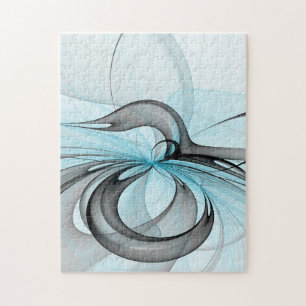 Abstract Anthracite Grey Blue Modern Fractal Art Jigsaw Puzzle
