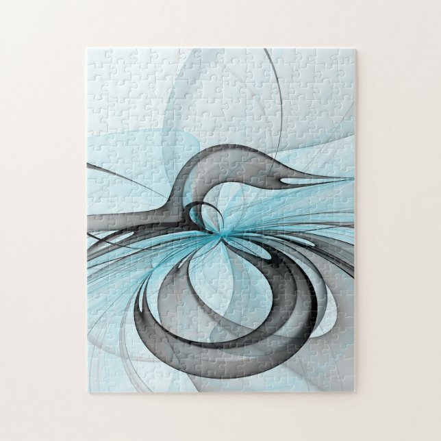 Abstract Anthracite Grey Blue Modern Fractal Art Jigsaw Puzzle (Vertical)