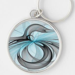Abstract Anthracite Grey Blue Modern Fractal Art Keychain