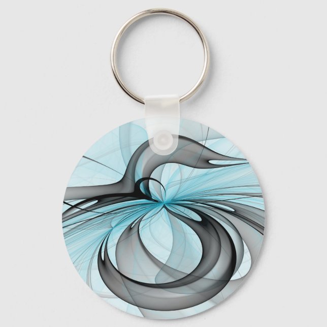 Abstract Anthracite Grey Blue Modern Fractal Art Keychain (Front)