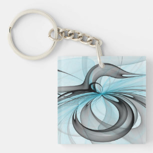 Abstract Anthracite Grey Blue Modern Fractal Art Keychain