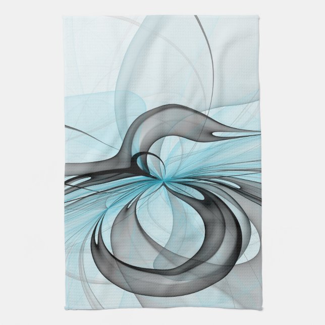 Abstract Anthracite Grey Blue Modern Fractal Art Kitchen Towel (Vertical)