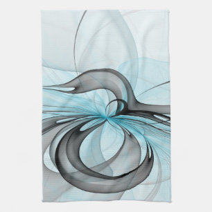 Abstract Anthracite Grey Blue Modern Fractal Art Kitchen Towel