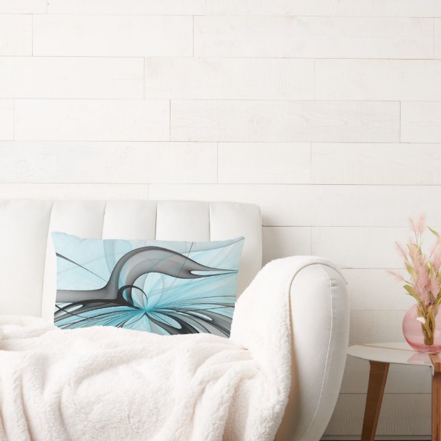 Abstract Anthracite Grey Blue Modern Fractal Art Lumbar Pillow (Couch)