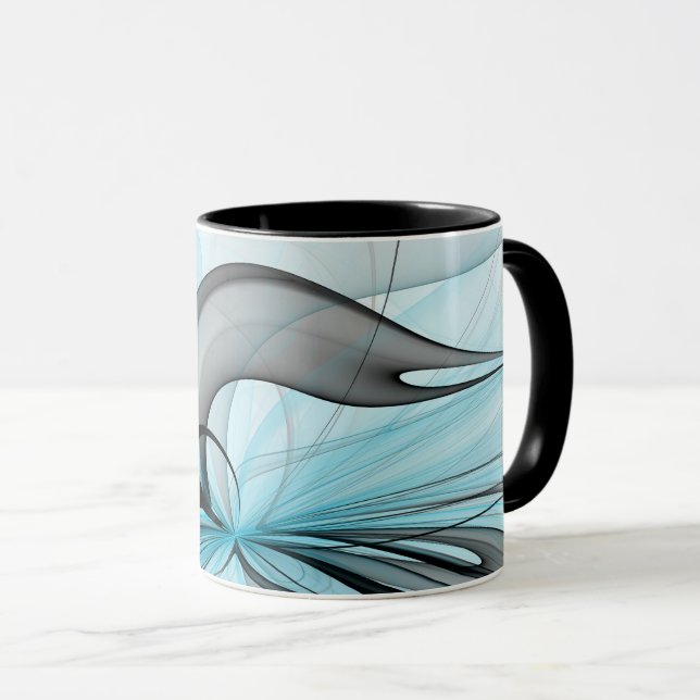 Abstract Anthracite Grey Blue Modern Fractal Art Mug (Front Right)