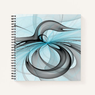 Abstract Anthracite Grey Blue Modern Fractal Art Notebook