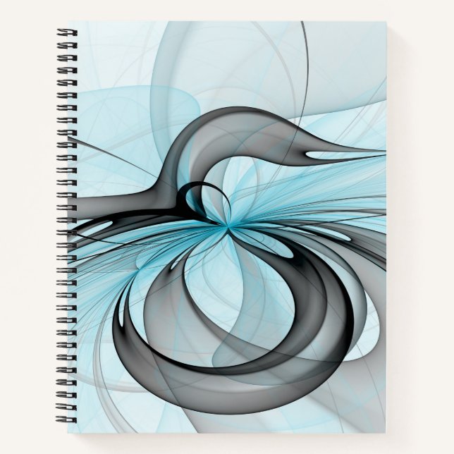 Abstract Anthracite Grey Blue Modern Fractal Art Notebook (Front)