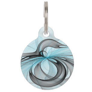 Abstract Anthracite Grey Blue Modern Fractal Art Pet Tag