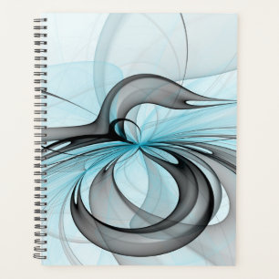 Abstract Anthracite Grey Blue Modern Fractal Art Planner