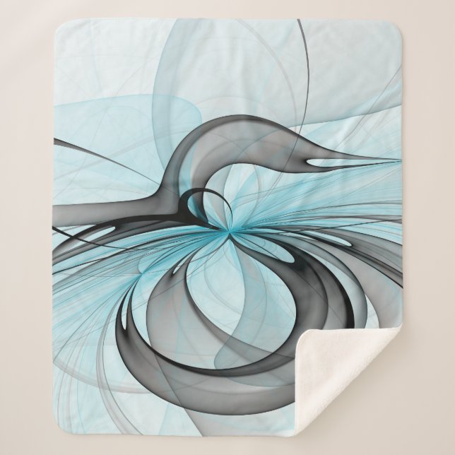 Abstract Anthracite Grey Blue Modern Fractal Art Sherpa Blanket (Front)