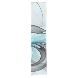Abstract Anthracite Grey Blue Modern Fractal Art Short Table Runner