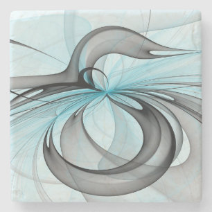 Abstract Anthracite Grey Blue Modern Fractal Art Stone Coaster