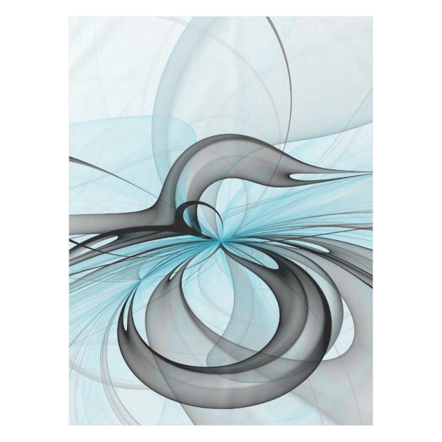 Abstract Anthracite Grey Blue Modern Fractal Art Tablecloth (Front)