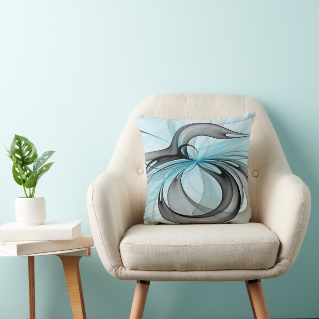 Abstract Anthracite Grey Blue Modern Fractal Art Throw Pillow (Chair)