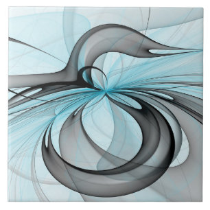 Abstract Anthracite Grey Blue Modern Fractal Art Tile