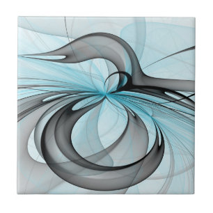 Abstract Anthracite Grey Blue Modern Fractal Art Tile