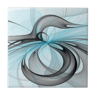 Abstract Anthracite Grey Blue Modern Fractal Art Tile