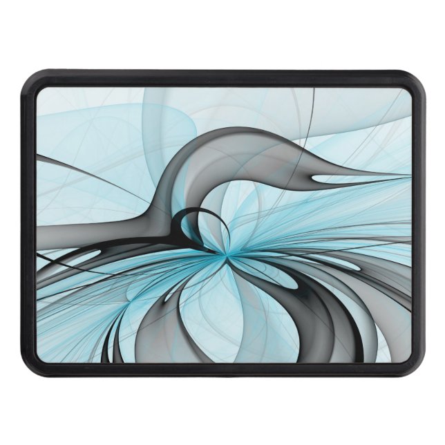 Abstract Anthracite Grey Blue Modern Fractal Art Trailer Hitch Cover (Front)