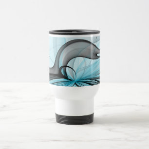 Abstract Anthracite Grey Blue Modern Fractal Art Travel Mug