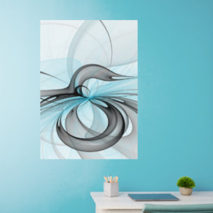 Abstract Anthracite Grey Blue Modern Fractal Art Wall Decal