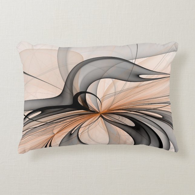 Abstract Anthracite Grey Sienna Modern Fractal Art Accent Pillow (Front)