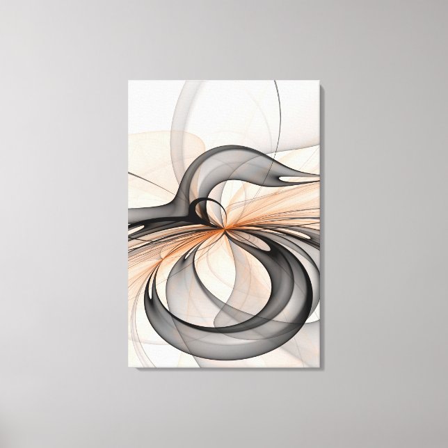 Abstract Anthracite Grey Sienna Modern Fractal Art Canvas Print (Front)