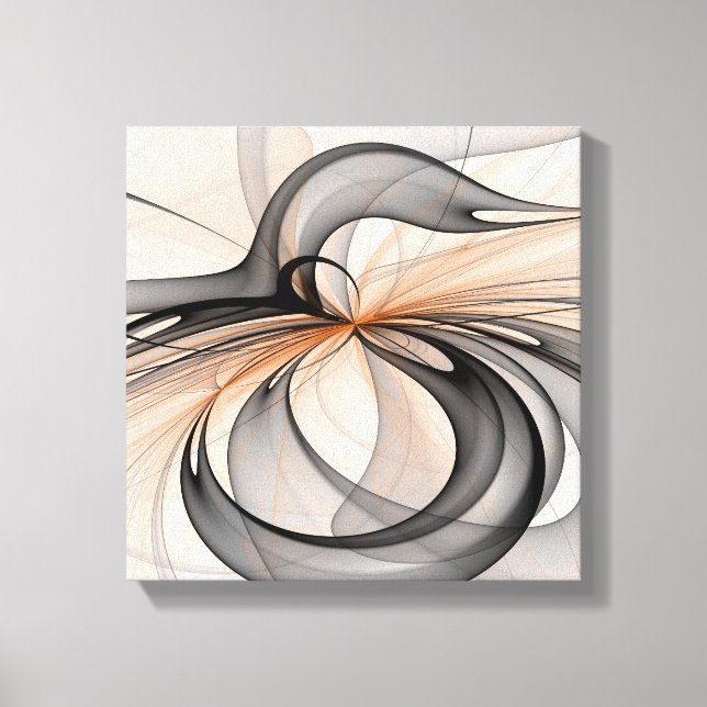 Abstract Anthracite Grey Sienna Modern Fractal Art Canvas Print (Front)