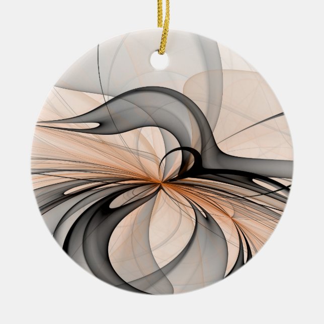Abstract Anthracite Grey Sienna Modern Fractal Art Ceramic Ornament (Front)