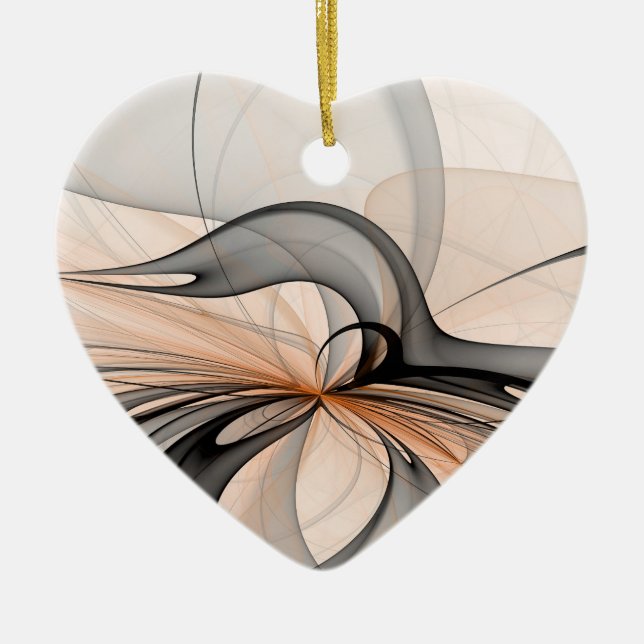 Abstract Anthracite Grey Sienna Modern Fractal Art Ceramic Ornament (Front)