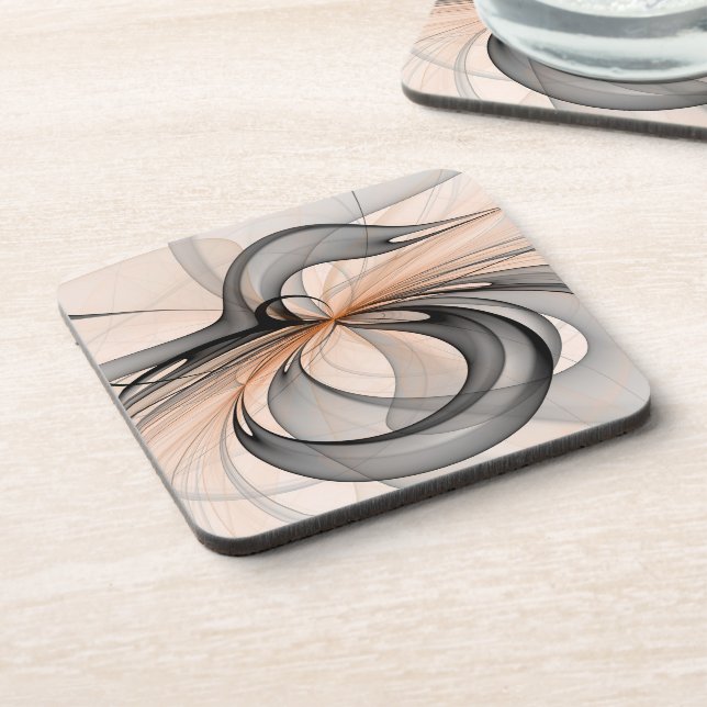 Abstract Anthracite Grey Sienna Modern Fractal Art Coaster (Left Side)