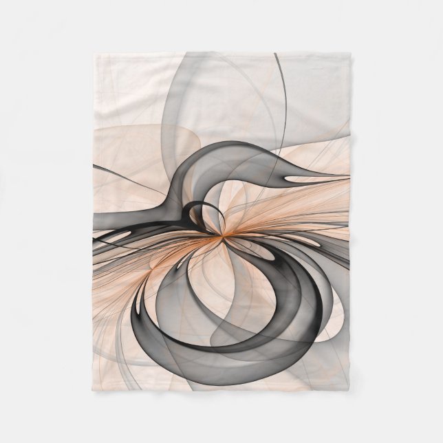 Abstract Anthracite Grey Sienna Modern Fractal Art Fleece Blanket (Front)