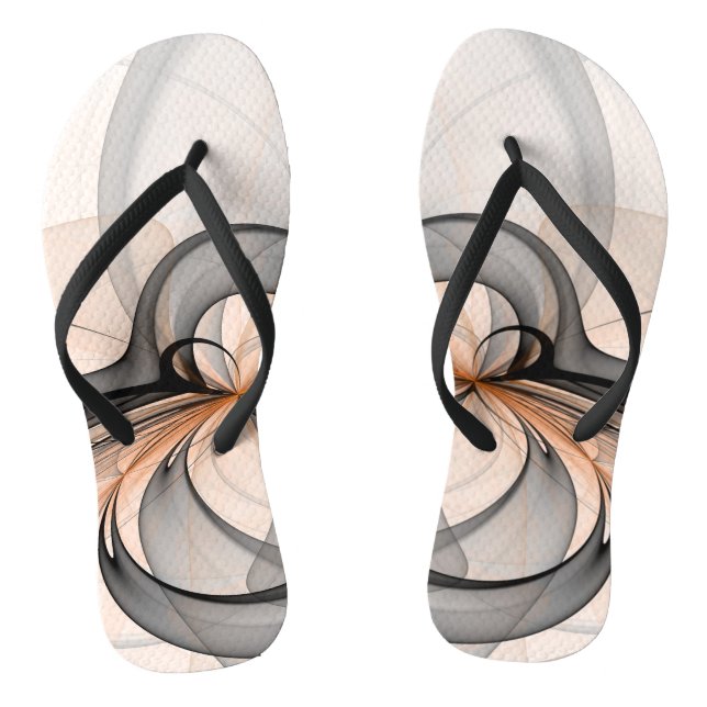 Abstract Anthracite Grey Sienna Modern Fractal Art Flip Flops (Footbed)