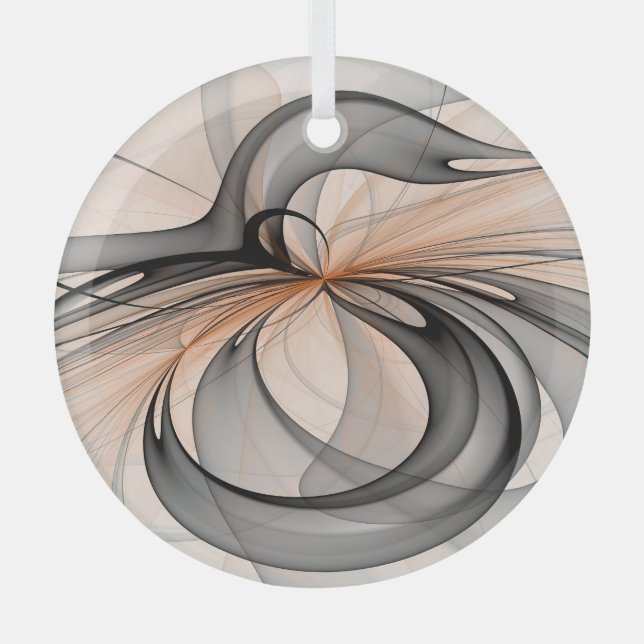 Abstract Anthracite Grey Sienna Modern Fractal Art Glass Ornament (Front)