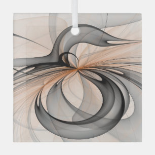 Abstract Anthracite Grey Sienna Modern Fractal Art Glass Ornament