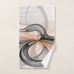 Abstract Anthracite Grey Sienna Modern Fractal Art Hand Towel