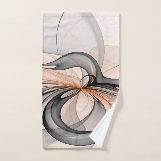 Abstract Anthracite Grey Sienna Modern Fractal Art Hand Towel (Hand Towel)