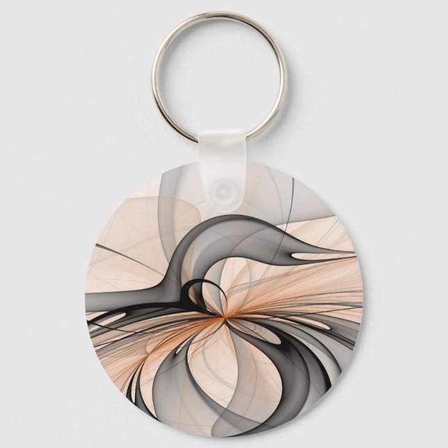 Abstract Anthracite Grey Sienna Modern Fractal Art Keychain (Front)