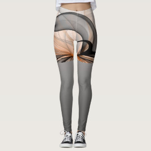 Abstract Anthracite Grey Sienna Modern Fractal Art Leggings