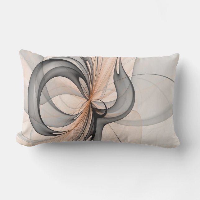 Abstract Anthracite Grey Sienna Modern Fractal Art Lumbar Pillow (Front)