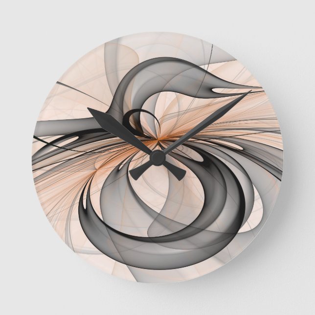Abstract Anthracite Grey Sienna Modern Fractal Art Round Clock (Front)