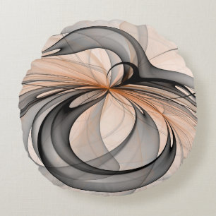 Abstract Anthracite Grey Sienna Modern Fractal Art Round Pillow