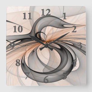 Abstract Anthracite Grey Sienna Modern Fractal Art Square Wall Clock