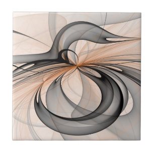 Abstract Anthracite Grey Sienna Modern Fractal Art Tile