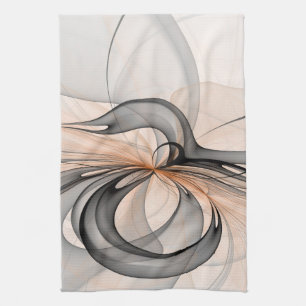 Abstract Anthracite Grey Sienna Shapes Fractal Art Kitchen Towel