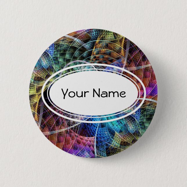 Abstract Apophysis Fractal X + your text 2 Inch Round Button (Front)