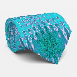 Abstract Aqua and Pink Wavy Atomic Clouds Tie