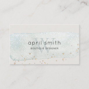 Abstract Aqua Blue Brush Stoke Monogram Glitter Business Card