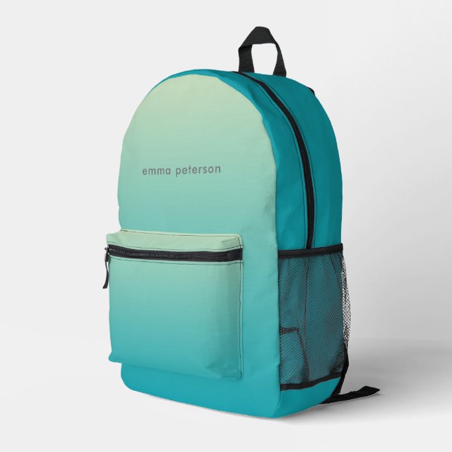 Abstract Aqua Blue Gradient  Printed Backpack (Back Corner Right)