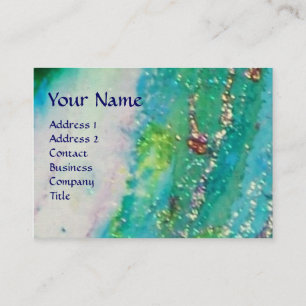 ABSTRACT AQUA BLUE TEAL GOLD SPARKLES,RED WAX SEAL BUSINESS CARD