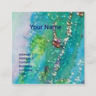 ABSTRACT AQUA BLUE TEAL GOLD SPARKLES,RED WAX SEAL SQUARE BUSINESS CARD